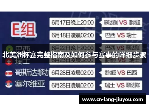 北美洲杯赛完整指南及如何参与赛事的详细步骤